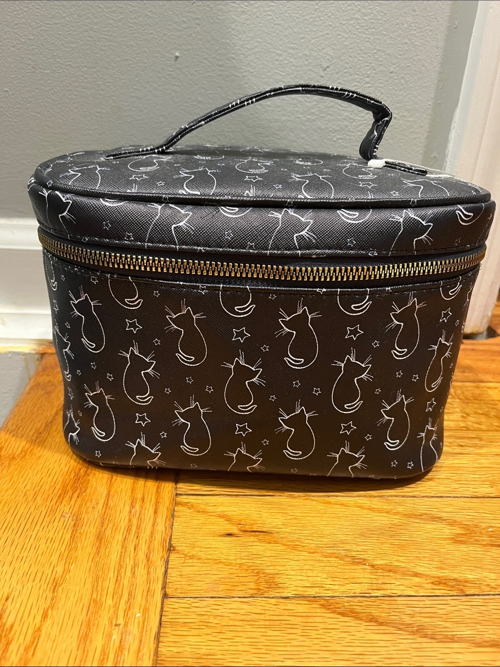 Black Cat Print Cosmetic Case with Top Handle